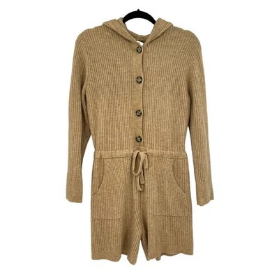 NWT Zara Sweater Knit Ribbed Hooded Romper One Piece Beige Tan Size Small - Image 1 of 4