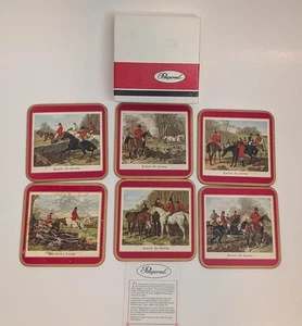 Juego de 6 posavasos pimpinela vintage en caja respaldos de corcho de caza de zorro inglés - Imagen 1 de 10
