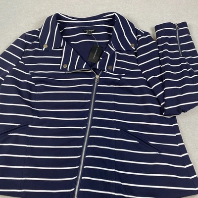 Chaqueta Blazer Para Mujer Lane Bryant Talla 20 Cierre de Cremallera Oficina Carrera Azul Marino Rayas Foto 1 de 4