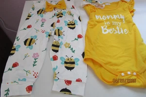 New Mommy Is my Bestie Bumble Bee One piece w Pants Sz 12 18 Months Cotton Poly - Picture 1 of 5