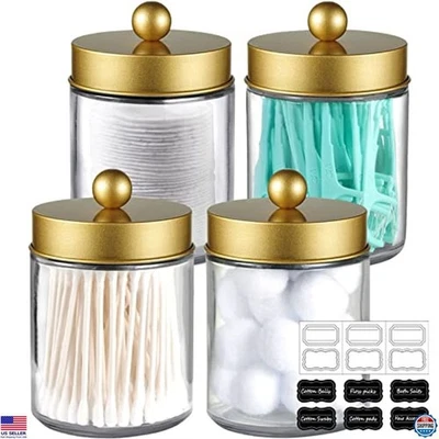 Paquete de 4 frascos de boticario - botes de encimera dorados con tapas de acero inoxidable Foto 1 de 4