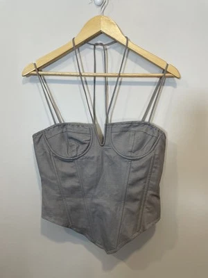 Corsé Bustier gris leona con tiras talla pequeña Y2K fiesta ropa de club nocturno lino Foto 1 de 4