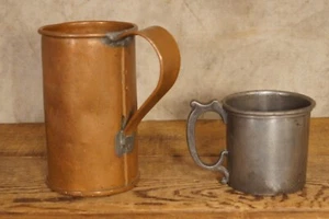 Antique 19th Century Primitive Copper Cup Mug & Other Bonus Baby Mug - Picture 1 of 10