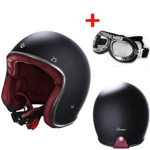 CASCO JET MOTO CAFE RACER CUSTOM VINTAGE STORMER QUARTZ NERO OPACO + OCCHIALI - Imagen 1 de 9