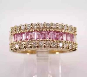 3Ct Lab Created Pink Sapphire Eternity Wedding Band Ring 14K Yellow Gold Plated - Picture 1 of 6