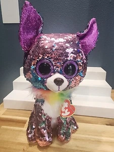 TY Boos Flippables YAPPY THE CHIHUAHUA purple eyes sequin plush stuffed TOY 11" - Picture 1 of 2