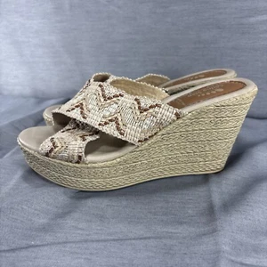 SPRING STEP-WOMEN ITALIAN SIZE 38 US 7.5 Tan Brown Woven SLIP ON WEDGE SANDAL - Picture 1 of 6