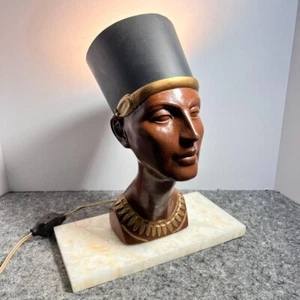 VTG Egyptian Nefertiti Bust Lamp w/ Onyx Base Lighting Lamp - Picture 1 of 23