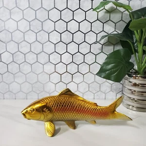 Vintage Carp Koi Golden Metal Iron Fish Figurine Statue Japanese Art Decor - Picture 1 of 20