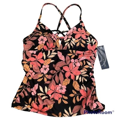 Traje de baño Tankini Halter Aqua Couture Top Negro Rosa Floral NUEVO CON ETIQUETAS PEQUEÑO Foto 1 de 4