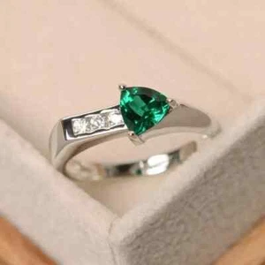 1.60 Ct Natural Emerald & Diamond Anniversary Ring 14K Solid White Gold Size All - Picture 1 of 5