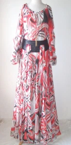 Abito vestito ZUHAIR MURAD seta chiffon tunica top pelle vita maxi gonna 10 12 - Foto 1 di 7