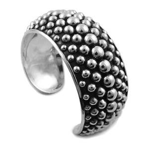 Wide Cuff Solid 925 Sterling Silver Ball Bracelet Cuff in a Gift Box - Picture 1 of 7
