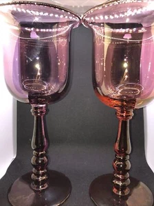 Vintage Amethyst Glass Pillar Candle Holders Pair Hand Blown Ruby Cranberry 11” - Picture 1 of 11