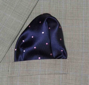 Gascoigne Pocket Square Navy Blue Pink Polka Dots Pattern Men's - Picture 1 of 1