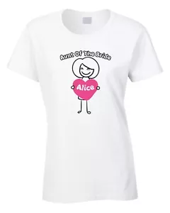 Camiseta Tía de la Novia Damas Mujeres Regalo Boda Matrimonio Fiesta de Gallina Añadir Nombre - Imagen 1 de 1