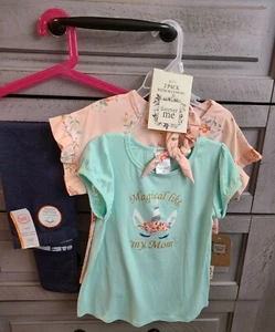 Girls Dark Blue Wonder Nation leggings & Forever Me 2 Pack Shirts Size 6-6X - Picture 1 of 8