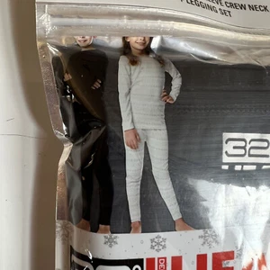 Kids 32 DEGREES HEAT Piece Black Thermal Top Leggings Set, S-6/7 - Picture 1 of 6