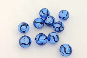 Round Balls Murano Lampwork Glass Beads Foil Blue,Black, Blue Color Quantity 10 - Picture 1 of 1