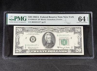 1963A $20 Federal Reserve Twenty Star Note New York FR 2066-B* PMG 64 EPQ New - Image 1 of 2