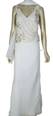 J. KARA~NWT!!~STUNNING WHITE SLEEVELESS WEDDING DRESS BEADED TOP W/SASH SZ:12 - Image 1 of 4