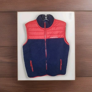 Vineyard Vines Youth Boys Sherpa Fleece Full Zip Vest Red & Blue Size L (16) - Picture 1 of 8