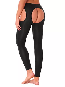 Leggings donna sexy scavati elasticizzati lucidi aperti pantaloni all'uncinetto leggings - Foto 1 di 47