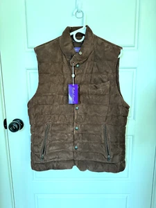 NWT Ralph Lauren Purple Label Whitwell Suede Down Vest Puffer Brown Italy Medium - Picture 1 of 4