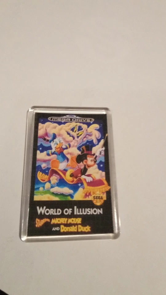 Disney World Of Illusion Sega Megadrive Genesis Juego Cubierta Acrílico Imán Nevera Foto 1 de 1