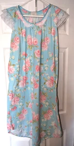 CHARTER CLUB Floral Cotton Night Gown Lace Sleeves Knee Length S-M CottageCore - Picture 1 of 9