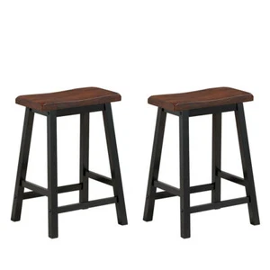 Set of 2 Bar Stools 24"H Saddle Seat Pub Chair Home Kitchen Dining Room - Picture 1 of 12