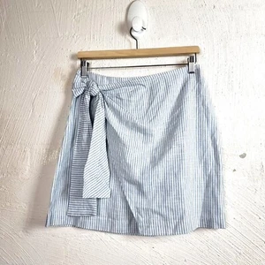 MISS SHOP Womens Wrap Mini Skirt Size 10 Blue/White Stripe Linen Blend - Picture 1 of 11