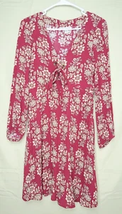 American Eagle Outfitters Shift Dress Burgundy Floral Tie Neck Ruffle Womens XS - Picture 1 of 11