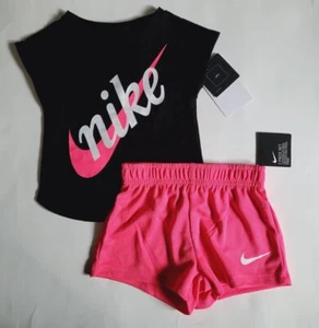 NIKE Girls 2pc shorts Set T-shirt Athletic Shorts 2 piece 2T 3T 4T 5 6 6X Pink - Picture 1 of 32