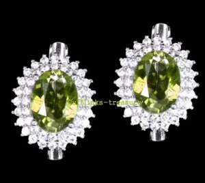 Natural Peridot & CZ Gemstones with 925 Sterling Silver Men's Cufflinks  #33R - Picture 1 of 3