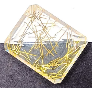 158Ct Transparent Golden Rutilated Quartz Emerald Cut EGL Certified Gemstone MKM - Picture 1 of 8