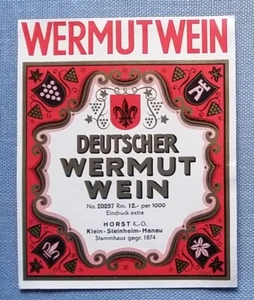 Etiqueta de licor antigua etiqueta de botella etiqueta ajenjo alemán vino Horst Hanau - Imagen 1 de 2