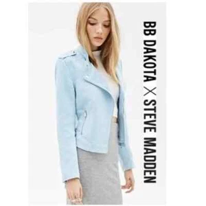 NWT $99 BB DAKOTA BY STEVE MADDEN Women XL VEGAN Faux Suede Moto Jacket in BLUE - Picture 1 of 6