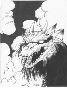 "Arte RPG original de Fred ""Phred"" Rawles; primer plano de fantasía CABEZA DE DRAGÓN - Imagen 1 de 1