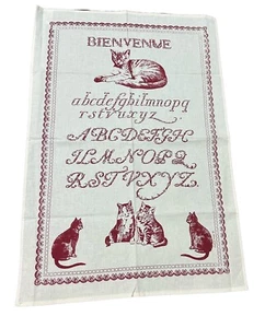 Vintage Cotton Tea Towel Wall Hanging Alphabet Cats Cat Lover Made in France - Picture 1 of 9