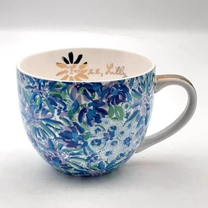 Taza de té de café de porcelana blanca dorada floral azul Lilly Pulitzer 12 oz - Imagen 1 de 9