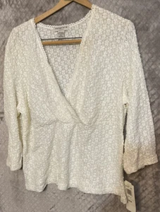 Damen/Jrs Notations cremefarben Spitze 3/4 Ärmel Shirt Top Bluse Gr. 1X Vintage neu mit Etikett - Bild 1 von 8