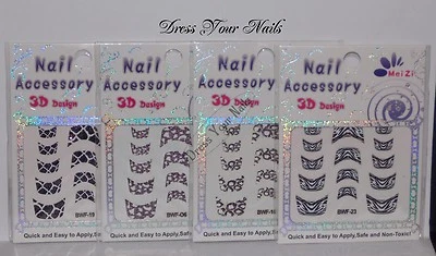 DRESS YOUR NAILS NAIL STICKERS Nail Stickers -French Tip Black/White Zebra Cracked Art Nail Glitter Sticker-UK