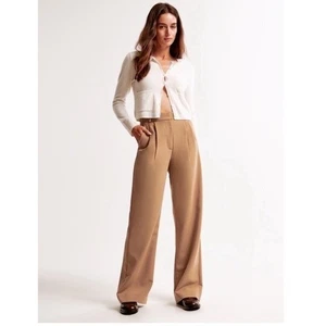 Abercrombie & Fitch Crepe High Rise Pleated Flared Wide Leg Trouser Pant Tan 30 - Picture 1 of 8