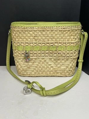 Brighton Woven Wicker Straw Rattan Tote Bag, Green Leather. Charms - Image 1 of 4