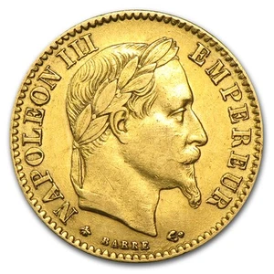 1861-1869 France Gold 10 Francs Napoleon III Laureate AU - Picture 1 of 2