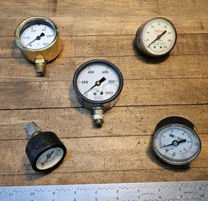 Vintage 1900s PSI PRESSURE Gauge LOT • Glass, Brass, & Steel Gauges ☆USA - Picture 1 of 3