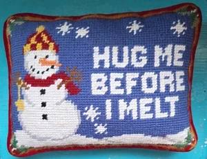 Weihnachten Winter Schneemann Nadelspitze & rot Samt Kissen klein 8x6 Zoll  - Bild 1 von 9