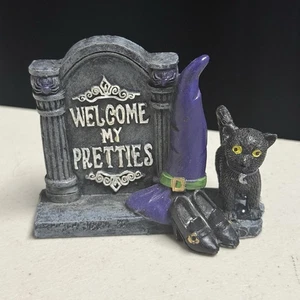 Lemax Spooky Town Halloween Village Accessory Welcome My Pretties Sign w/ Cat - Picture 1 of 4