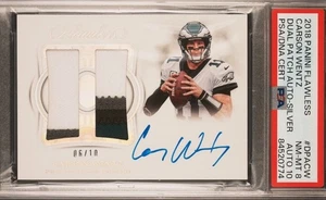 2018 Panini Flawless Carson Wentz Dual Patch Auto Silver /10 PSA 8 Auto 10 Rare! - Picture 1 of 3